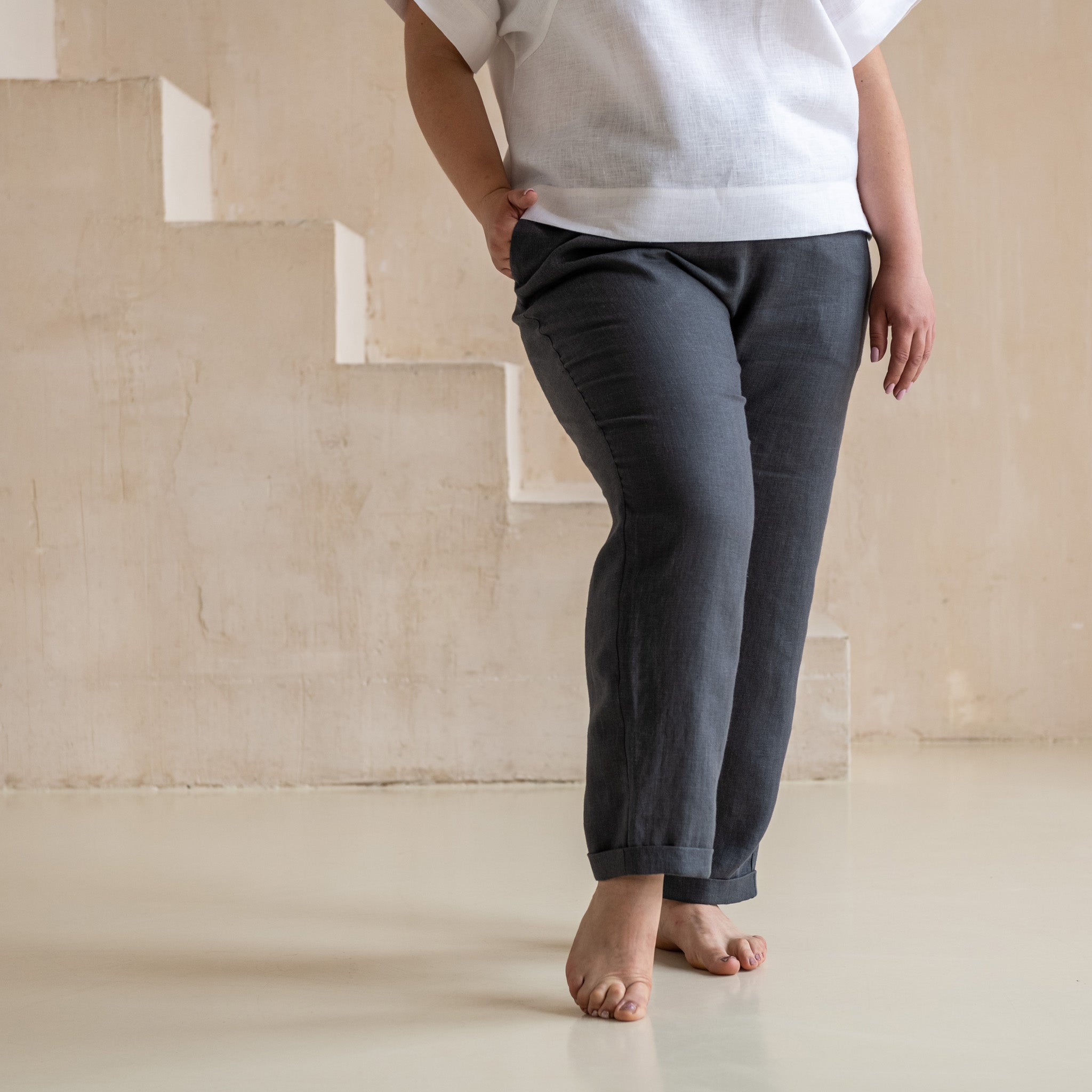 Rib Trim Linen Straight Leg Pants | Pants & Shorts | The White Company US